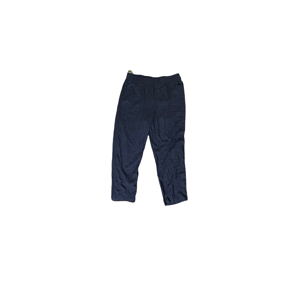Caslon Navy Blue Linen Blend Elastic Waist Straight Leg Pants Womens Size M